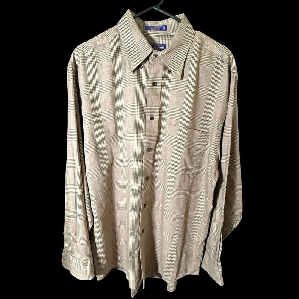 Pendleton Canterbury Cloth Shirt Plaid Button Down Merino Wool Blend Men's Large